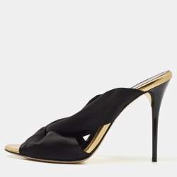 Pre Owned Oscar de la Renta Black Satin Glenn Slide Sandals Size 39.5