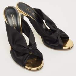 Pre Owned Oscar de la Renta Black Satin Glenn Slide Sandals Size 39.5