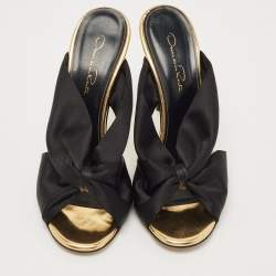 Pre Owned Oscar de la Renta Black Satin Glenn Slide Sandals Size 39.5