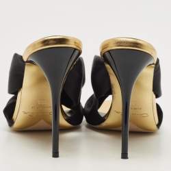 Pre Owned Oscar de la Renta Black Satin Glenn Slide Sandals Size 39.5