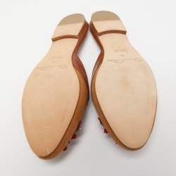 Oscar de la Renta Brown Canvas and Leather Spanish Embellished Flat Mules Size 36