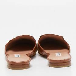 Oscar de la Renta Brown Canvas and Leather Spanish Embellished Flat Mules Size 36
