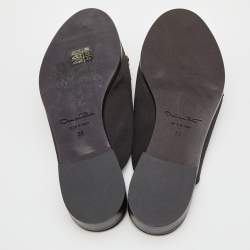 Pre Owned Oscar de la Renta Black Satin Embellished Flat Mules Size 39