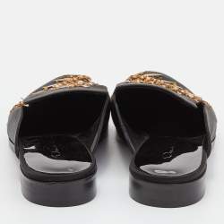 Pre Owned Oscar de la Renta Black Satin Embellished Flat Mules Size 39