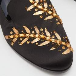 Pre Owned Oscar de la Renta Black Satin Embellished Flat Mules Size 39