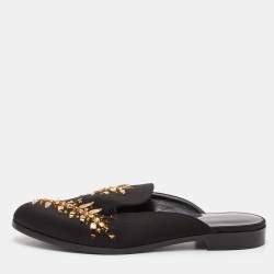 Pre Owned Oscar de la Renta Black Satin Embellished Flat Mules Size 39