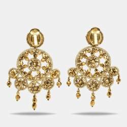 Pre Owned Oscar de la Renta Crystal Beads Gold Tone Earrings