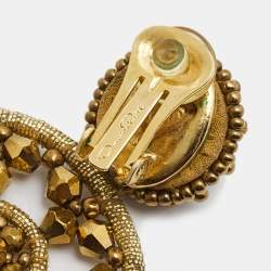 Pre Owned Oscar de la Renta Crystal Beads Gold Tone Earrings
