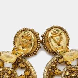 Pre Owned Oscar de la Renta Crystal Beads Gold Tone Earrings