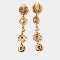 مملوكة مسبقًا Oscar de la Renta Gold Tone Multicolor Crystal Drop Earrings