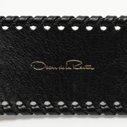 Pre Owned Oscar de la Renta Black Leather Whipstitch Detail Wrap Around Waist Belt 86CM