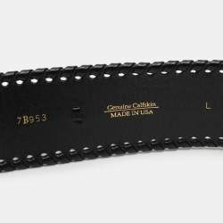 Pre Owned Oscar de la Renta Black Leather Whipstitch Detail Wrap Around Waist Belt 86CM