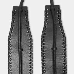 Pre Owned Oscar de la Renta Black Leather Whipstitch Detail Wrap Around Waist Belt 86CM