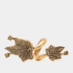 Oscar de la Renta Crystal Gold tone Leaf Cocktail Ring Size 52