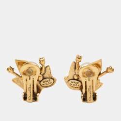 Pre Owned Oscar de la Renta Crystal Gold Tone Leaf Motif Clip-on Earrings