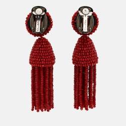 Pre Owned Oscar de la Renta Beads Gunmetal Tone Earrings