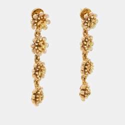 Pre Owned Oscar de la Renta Flower Crystals Enamel Gold Tone Earrings