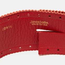 Oscar de la Renta Red Perforated Leather Waist Belt M