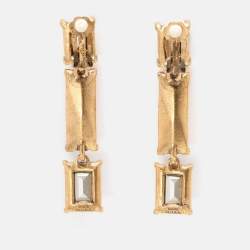 Oscar de la Renta Gold Tone Metal Crystal Drop Earrings