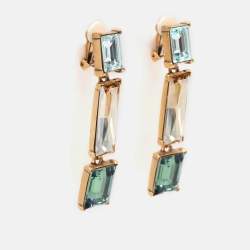 Oscar de la Renta Gold Tone Metal Crystal Drop Earrings