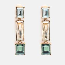 Oscar de la Renta Gold Tone Metal Crystal Drop Earrings