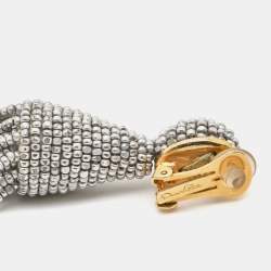 Pre Owned Oscar de la Renta Multicolor Beaded Gold Tone Tassel Clip on Earrings