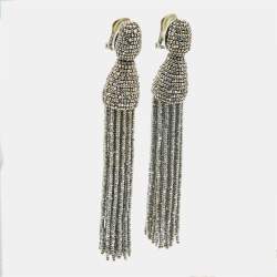 Oscar de la Renta Beads Silver Tone Metal Earrings
