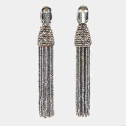 Oscar de la Renta Beads Silver Tone Metal Earrings