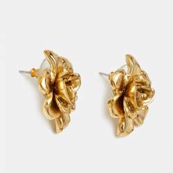 Oscar de la Renta Flower Gold Tone Stud Earrings