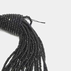 Pre Owned Oscar de la Renta  Black Beaded Short Tassel Clip On Earrings