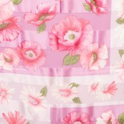 Pre Owned Oscar de la Renta Purple Floral Print Silk Scarf 