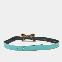 Pre Owned Oscar de la Renta Green Fabric Crystal Embellished Bow Waist Belt S