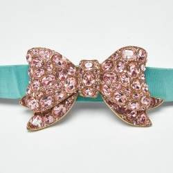 Pre Owned Oscar de la Renta Green Fabric Crystal Embellished Bow Waist Belt S