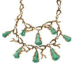 Oscar de la Renta Turquoise Resin Shell & Gold Tone Coral Two-tier Necklace