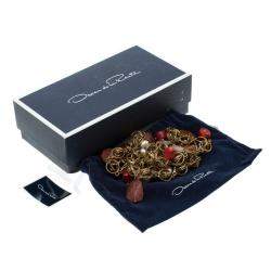 Pre Owned Oscar de la Renta Multi Stone Faux Pearl Gold Tone Two Strand Necklace