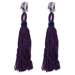 Oscar de la Renta Purple Crystal Long Tassel Clip-on Earrings