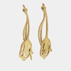 Pre Owned Oscar De La Renta Tulip Gold Tone Earrings
