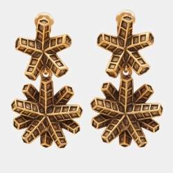 Pre Owned Oscar de la Renta Geometric Gold Tone Dangle Earrings