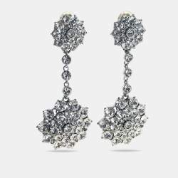 Pre Owned Oscar de la Renta Crystals SIlver Tone Earrings