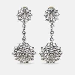 Pre Owned Oscar de la Renta Crystals SIlver Tone Earrings