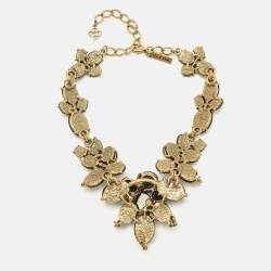Pre Owned Oscar de la Renta Resin Crystals Gold Tone Necklace