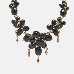 Pre Owned Oscar de la Renta Resin Crystals Gold Tone Necklace