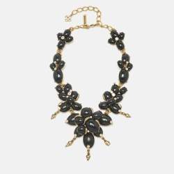 Pre Owned Oscar de la Renta Resin Crystals Gold Tone Necklace