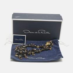 Pre Owned Oscar de la Renta Resin Crystals Gold Tone Necklace