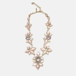 Pre Owned Oscar de la Renta Resin Crystals Gold Tone Necklace