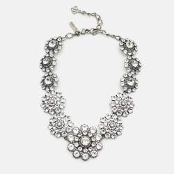 Pre Owned Oscar de la Renta Crystals Silver Tone Necklace