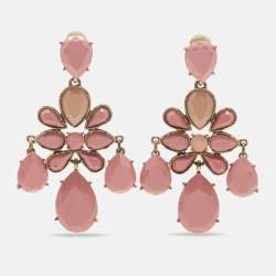 Pre Owned Oscar de la Renta Resin Gold Tone Earrings