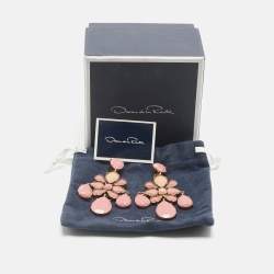 Pre Owned Oscar de la Renta Resin Gold Tone Earrings