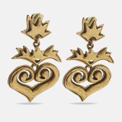 Pre Owned Oscar de la Renta Gold Tone Earrings