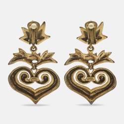 Pre Owned Oscar de la Renta Gold Tone Earrings